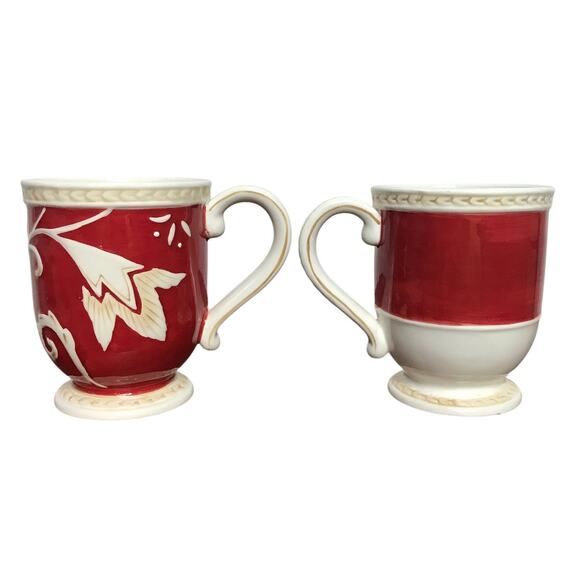 Fitz and Floyd Set of 2 Town & Country Red and White Ceramic Coffee Mugs - Picture 4 of 10
